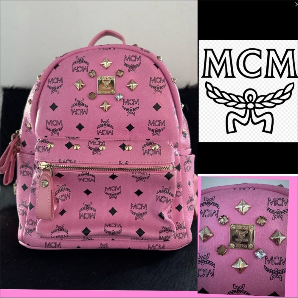 Pink MCM backpack visetos STUDS - Picture 1 of 12